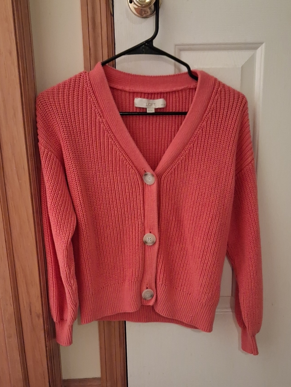 LOFT Coral Knit V-Neck Button Cardigan